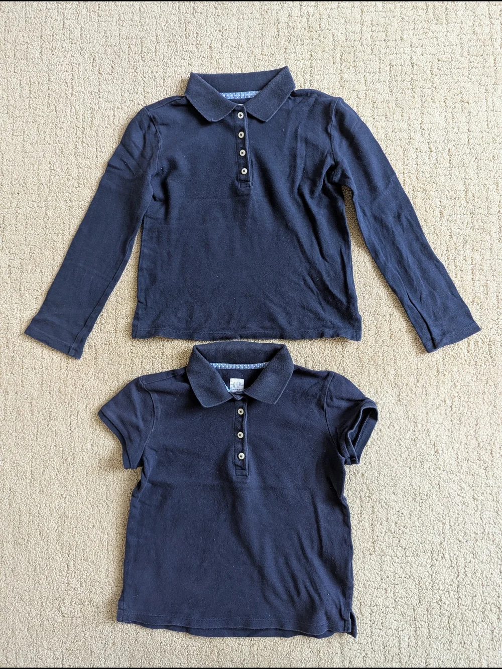 Lot Of 2 GAP Kids Polo Shirt Navy Blue S Cotton Pique School Uniform Long Sleeve